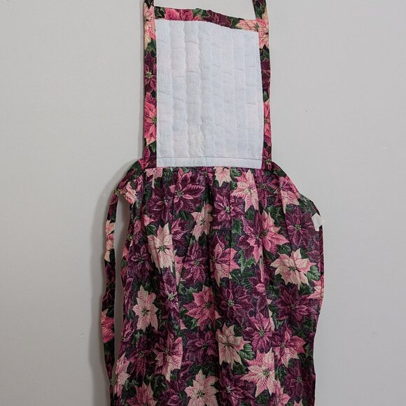 Vintage 1980s Child's Apron Pink Purple Poinsettias Quilted Front All Cotton USA - Picture 9 of 16